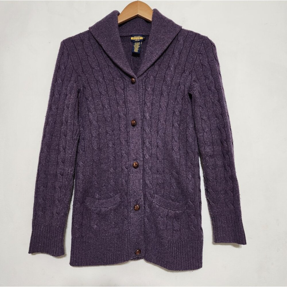 Ralph Lauren Rugby Cardigan Lambs Wool Cashmere Shawl Collar Sweater Womens S